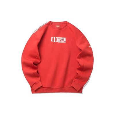 Anta Comprehensive Training Series Logo Print Round Neck Loose Pullover Sweatshirt Men Sweatshirt Red 152217743-2