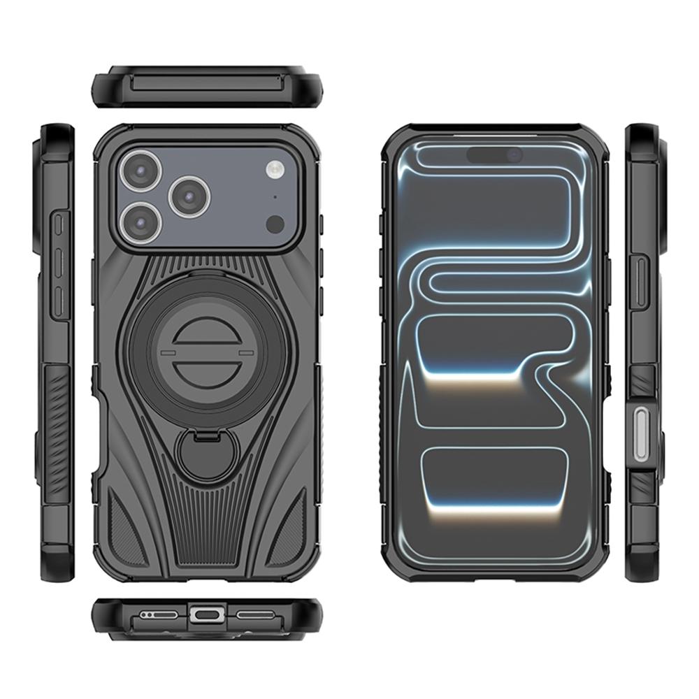 For iPhone 17 Pro Max Magnetic Case Rotating Kickstand TPU PC Shockproof Phone Back Cover