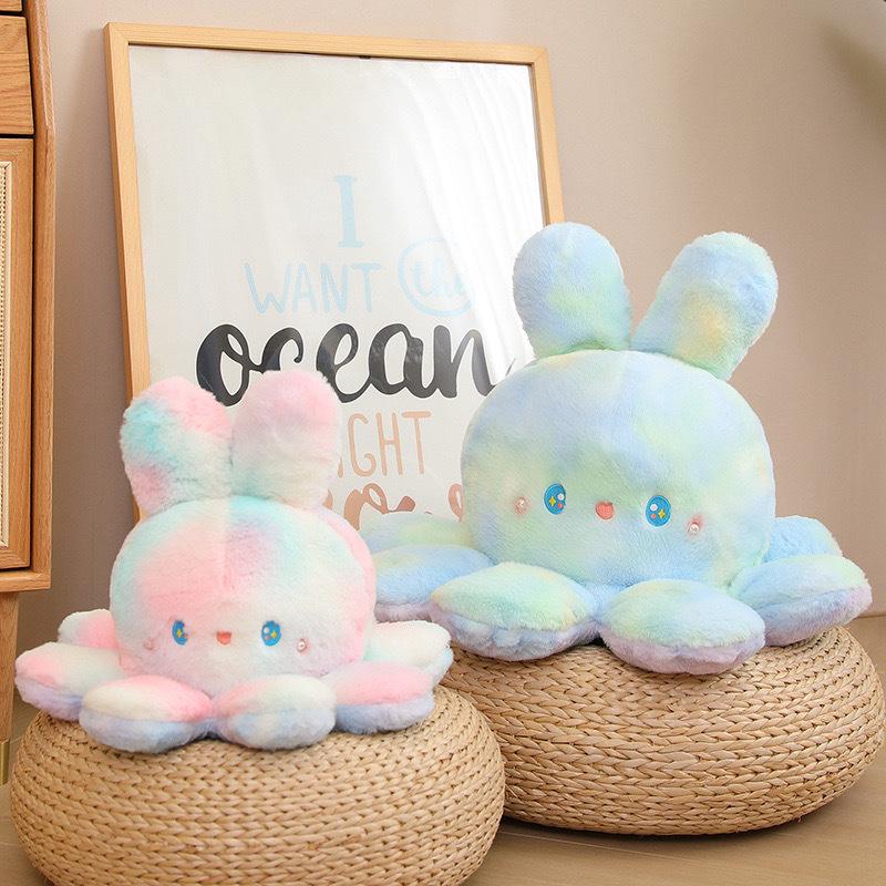 Peluche Polpo-Coniglio Reversibile: Giocattolo arcobaleno che cambia umore