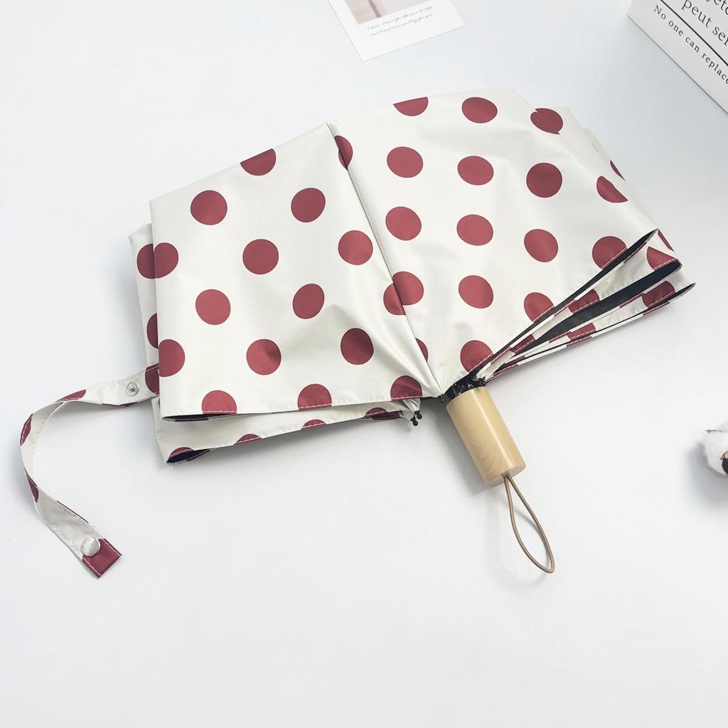 Retro Polka Dot Dual-Use Folding Umbrella: Windproof, Sturdy, Automatic Sunshade for Women
