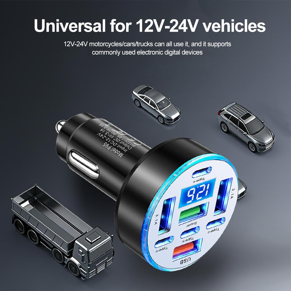 Car Charger 66W 8 Ports Fast Charging PD QC3.0 4 USB 4 C Car Phone Charger Adapter With Voltage For iPhone Samsung Huawei Xiaomi