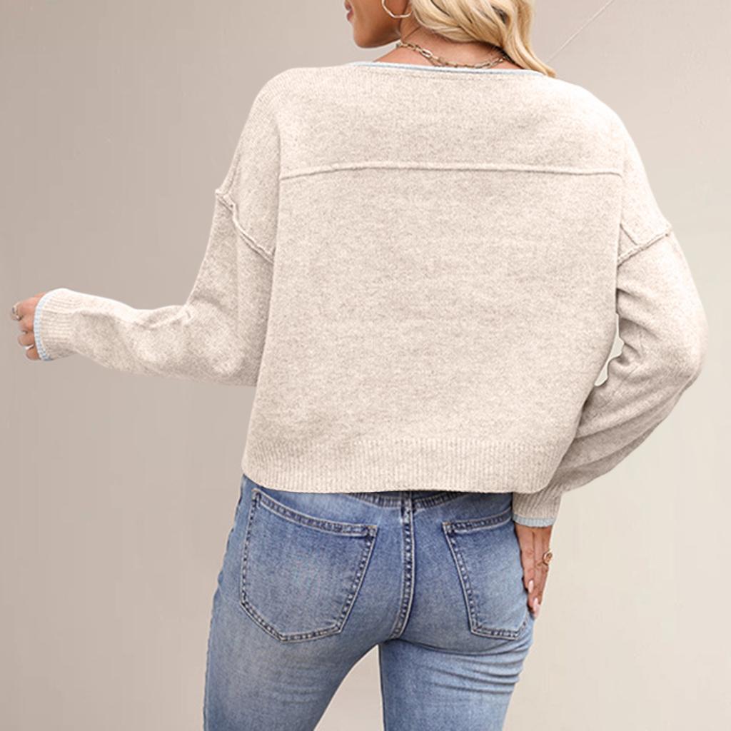 Women's Fashion Casual Round Neck Colorblock Loose All-match Pullover Sweater Top
