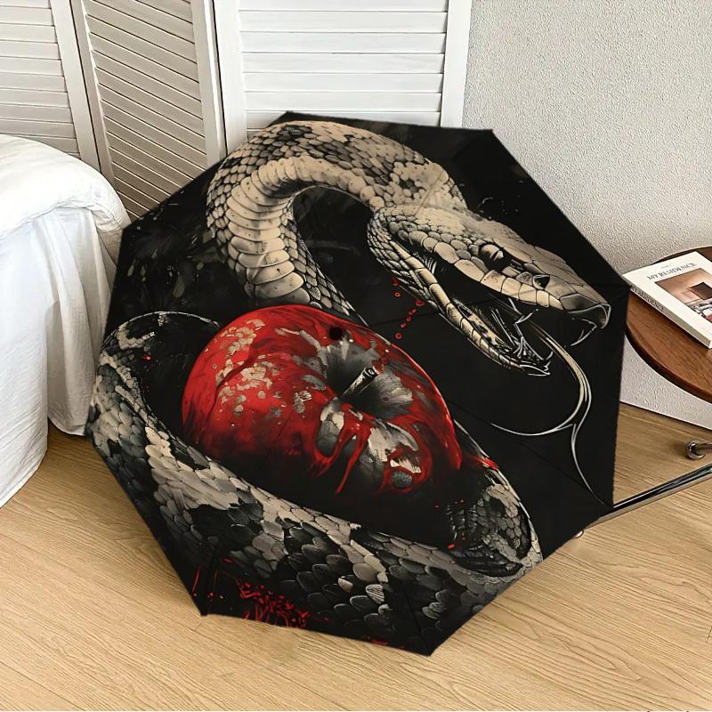 1PC Snake Apple Automatic Folding Umbrella - Compact 8-Rib Design, Durable Plastic & Iron, Lightweight for Outdoor Daily Use, Festive Gift057