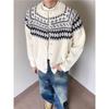 Unisex Retro Fair Isle Knit Cardigan Sweater – Loose Fit Casual Outerwear