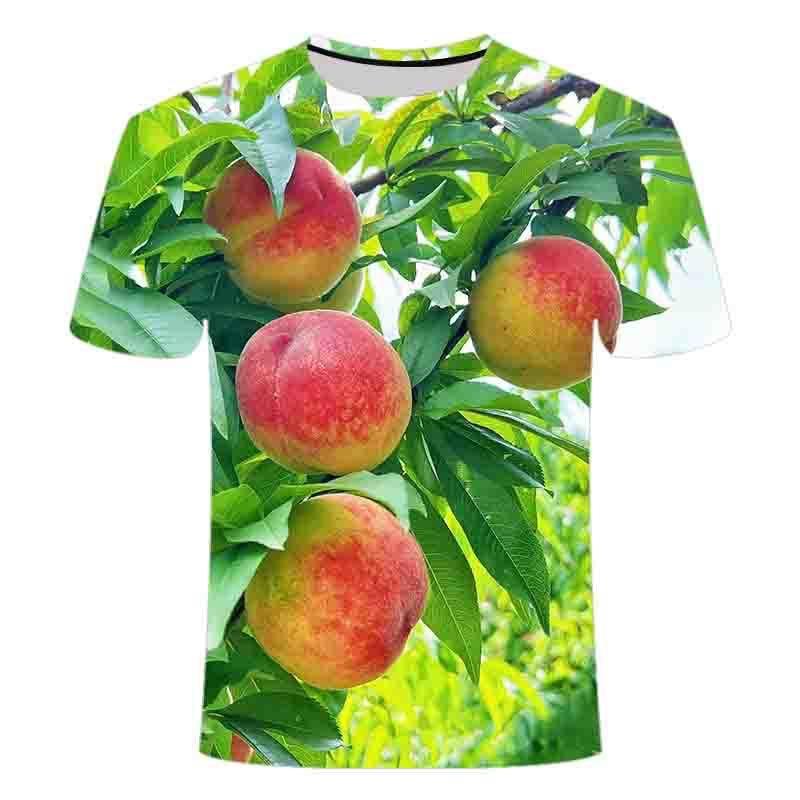 Fruit peach series 3D printed short sleeves, summer niche fashion versatile trend round neck comfortable top T-shirt