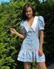 French V-neck Puff Sleeve Summer Dress with Waist-Tightening Print and Ruffle Details for 2025