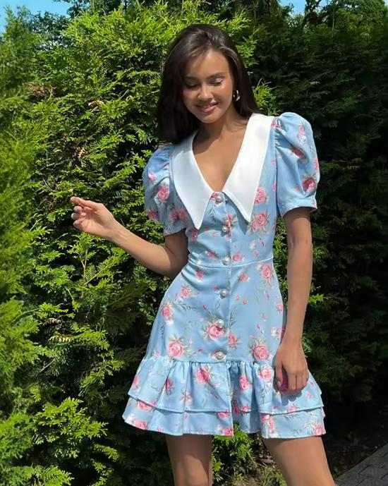 French V-neck Puff Sleeve Summer Dress with Waist-Tightening Print and Ruffle Details for 2025