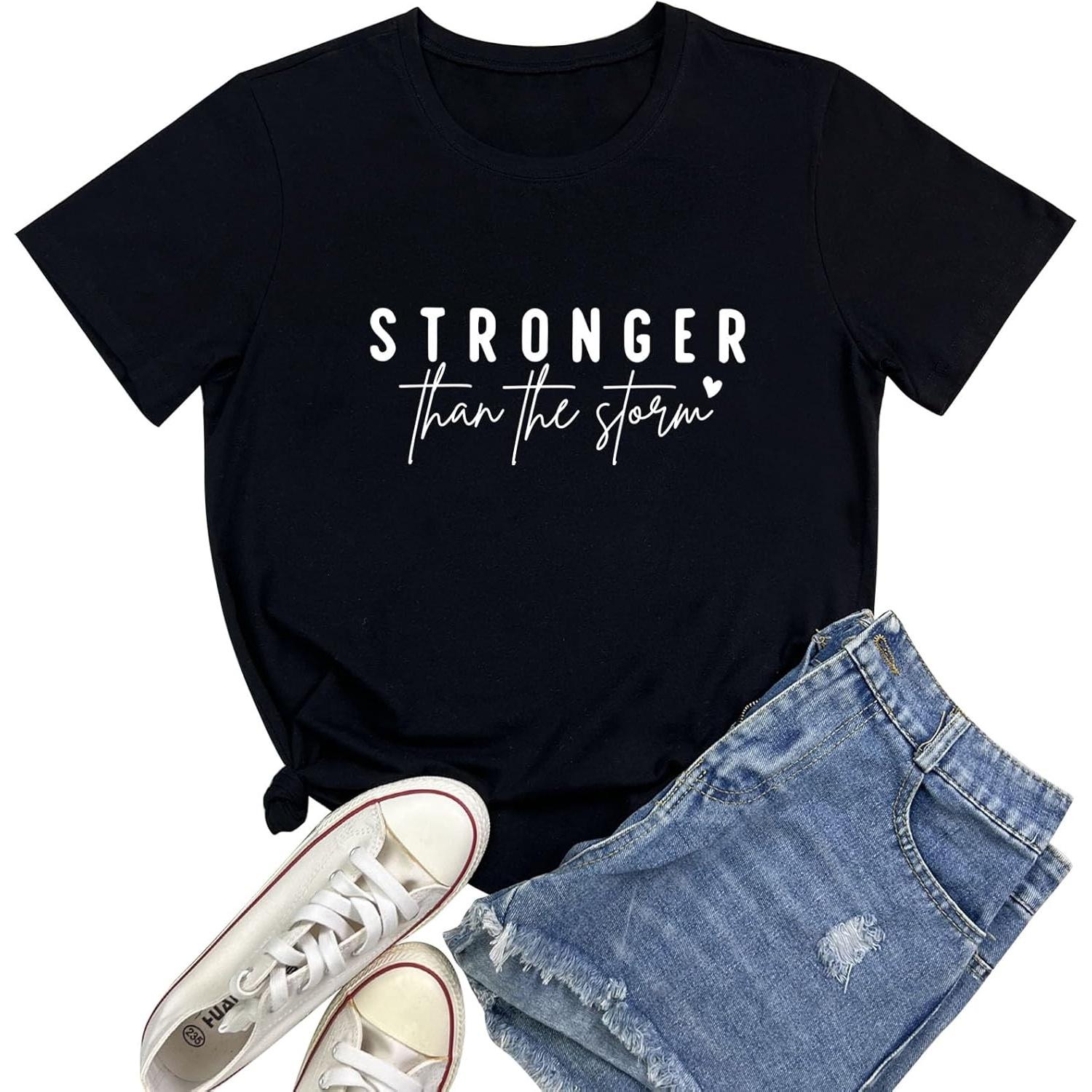 BLACKOO Women Stronger Graphic Tees Cute T-Shirts S