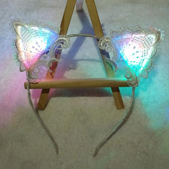 Women LED Light Up Cat Ears Lace Hair Hoop Headband Headwear Party Supplies