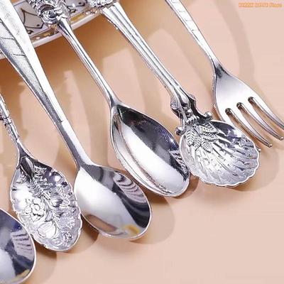 K1AE Elegant Vintage Teaspoons Set Of 6 Zincs Alloy Crystal Dessert Spoons With Textured Handle For Coffee Cocktails Mixing