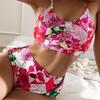 European & American Women's Tropical Print Three-Piece Swimsuit with Sexy High Waist Design