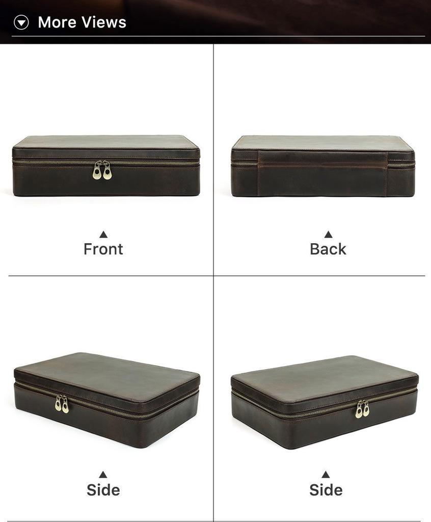 Handmade Crazy Horse Leather 12-Slot Watch Storage Box