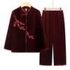 Grandma's Gold Velvet Chinese-Style Spring Suit: Long Sleeve Shirt & Pants Set for Elderly Women