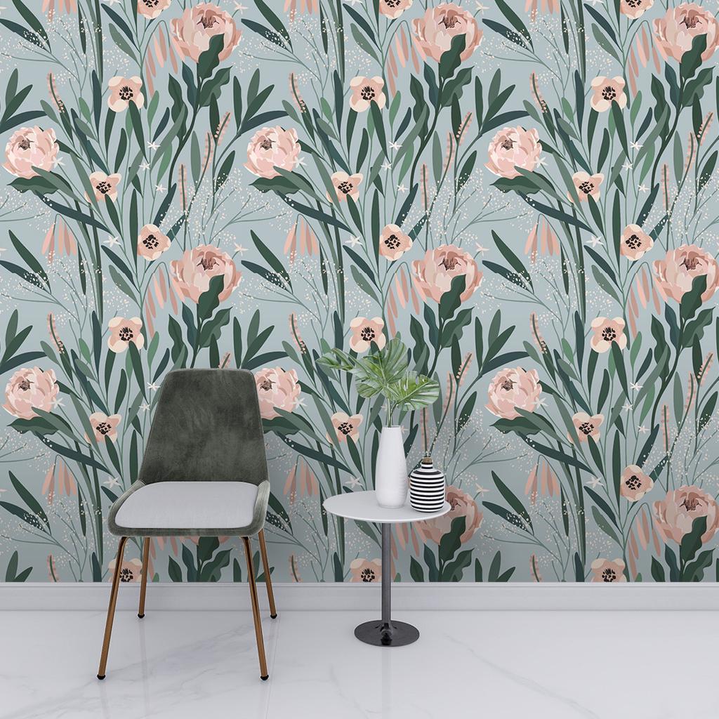 Boho Pink Floral Peel and Stick Wallpaper Self Adhesive Wallpaper Green Leaf Removable Contact Paper for Bathroom Kitchen