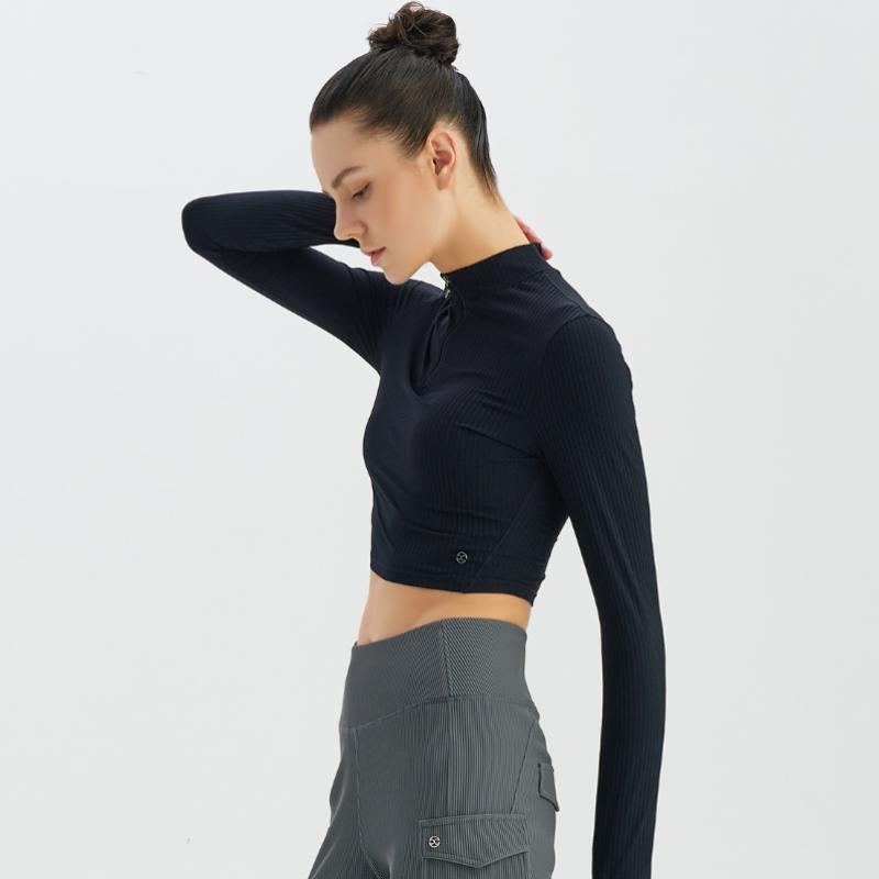 HuiT Rib Zip Crop Long Sleeve T shirT hTwTl3k17T