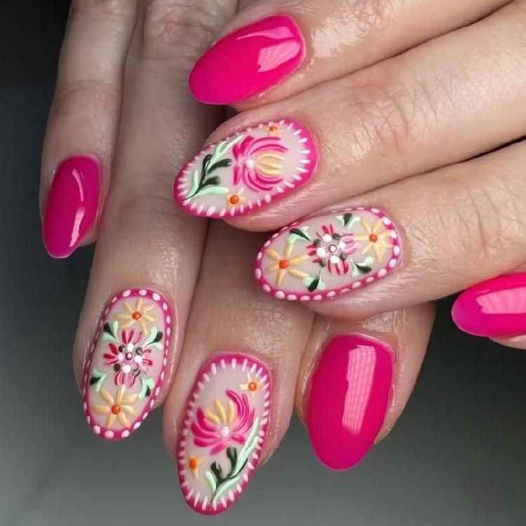 

24 шт. Короткие Овальные Накладные Ногти Цветы Полное Покрытие Искусственные Ногти Летние Цветочные Press On Ногти Маникюрные Принадлежности для Женщин 1