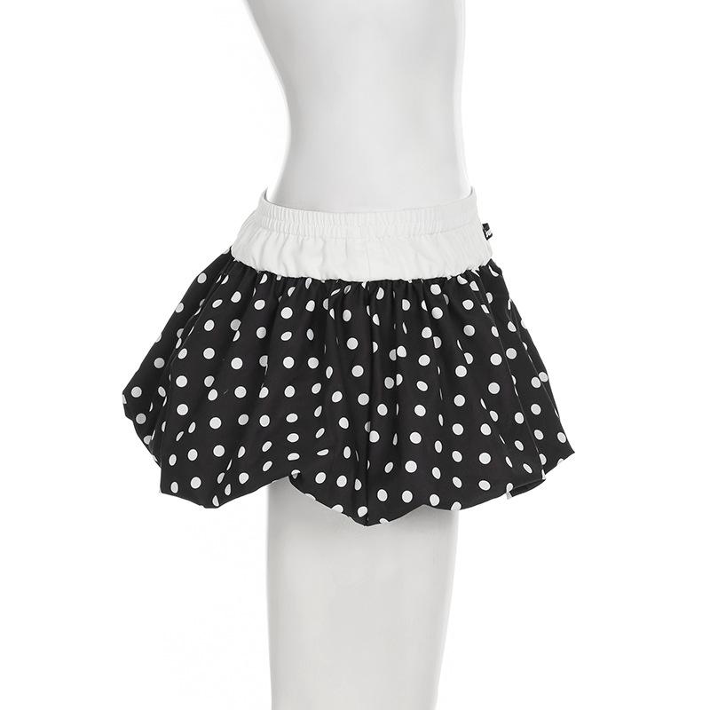 Casual Polka Dot Bud Skirts Fashion Contrast Color Gentle Sweet Mini Skirts For Girls Cute Elastic Waist Bottoms Spring