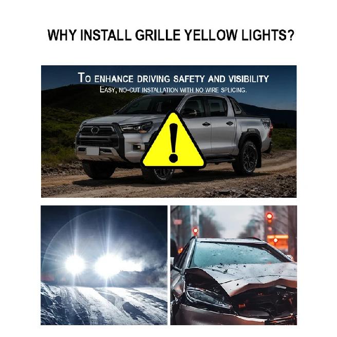 4PCS automotive universal clip LED front grille light with wiring harness and fuse upgrade buckle grille light yellow