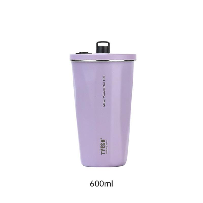 600ml Portable Coffee Cup Tyeso Stainless Steel Thermos Bottle with Straw Summer Cold Drink Cup Students Vacuum Insulated Bottle