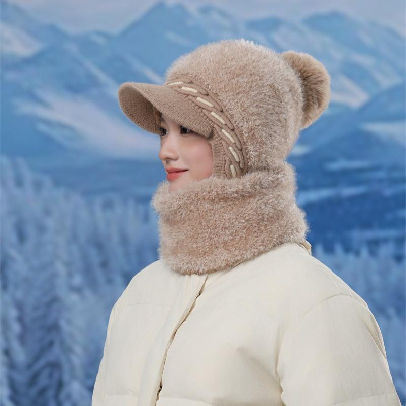 Fleece Verdickte Gestrickte Thermomütze Damen Wollmütze Outdoor Winddicht Halsbedeckung Einteilige Mütze