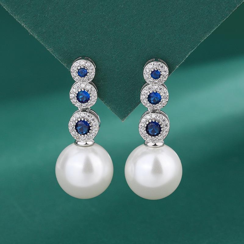 Серебряные микросерьги-гвоздики с синим циркониевым жемчугом, женские индивидуальные украшения, серьги с белым ракушечным жемчугом, роскошные темпераментные жемчужные серьги