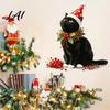 Winter Home Atmosphere Stickers Christmas Cute Black Cat Wall Sticker PVC Decal with Polka Dot Cone Hat Party Supplies And Red Berries Waterproof
