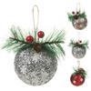 Glitter Christmas Ball Ornament Sequins Foam Ball Ornaments with Berry Pinecones Christmas Tree Hanging Decorations for Holiday Home Party Decor