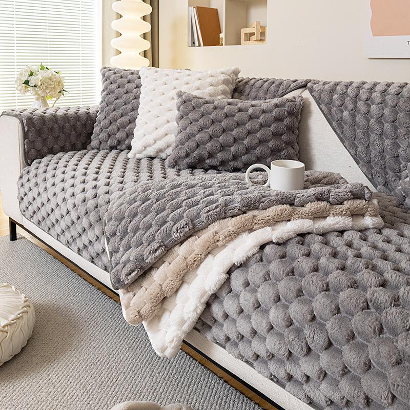 Thickened Rabbit Fur Plush Living Room Sofa Cushions Anti-Slip Minimalist Style Seat Cushion Sofa Cover For Fall Winter