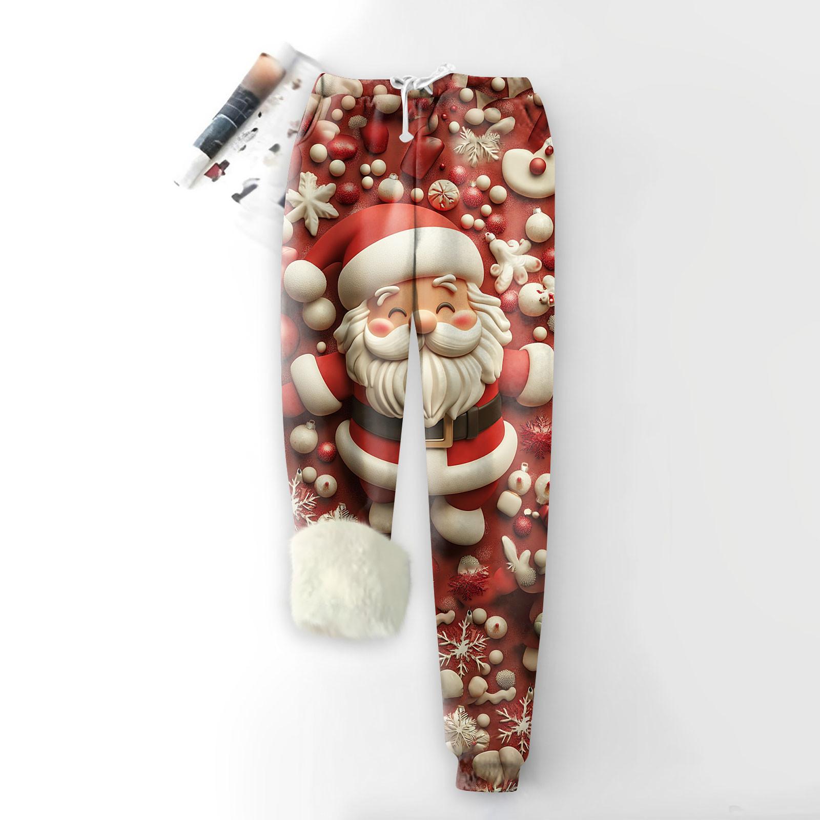 

Женские модные рождественские спортивные свободные утолщенные теплые флисовые брюки с принтом XL винный
