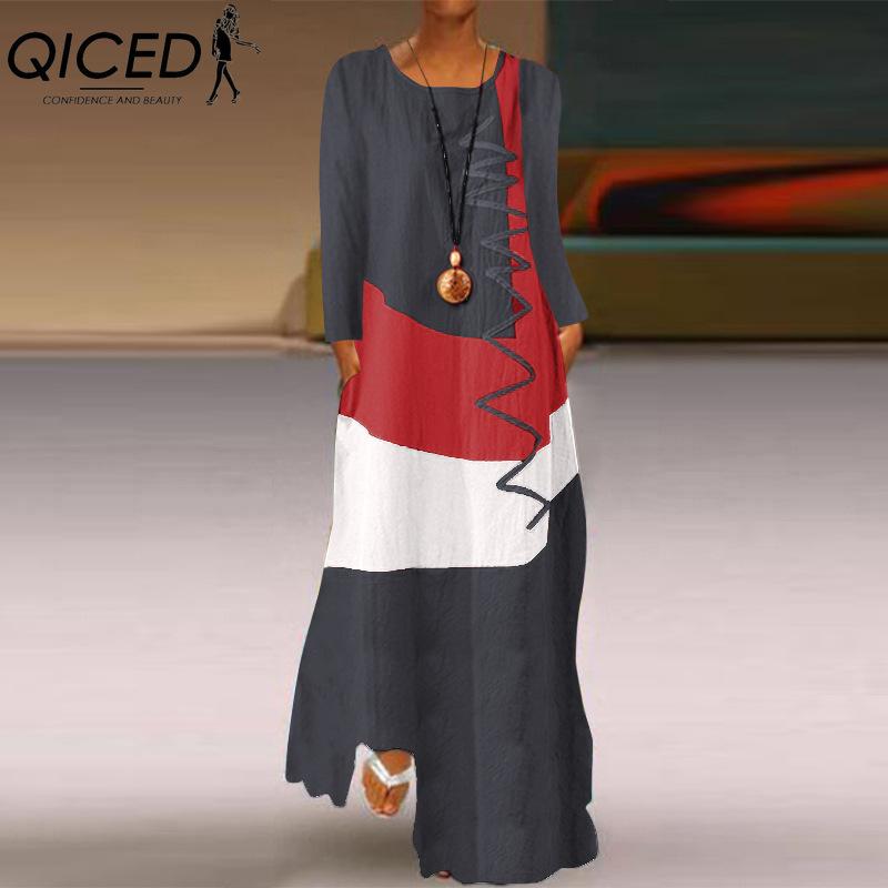 QICED Damenmode Herbst Winter Langarm O-Ausschnitt Freizeitkleider