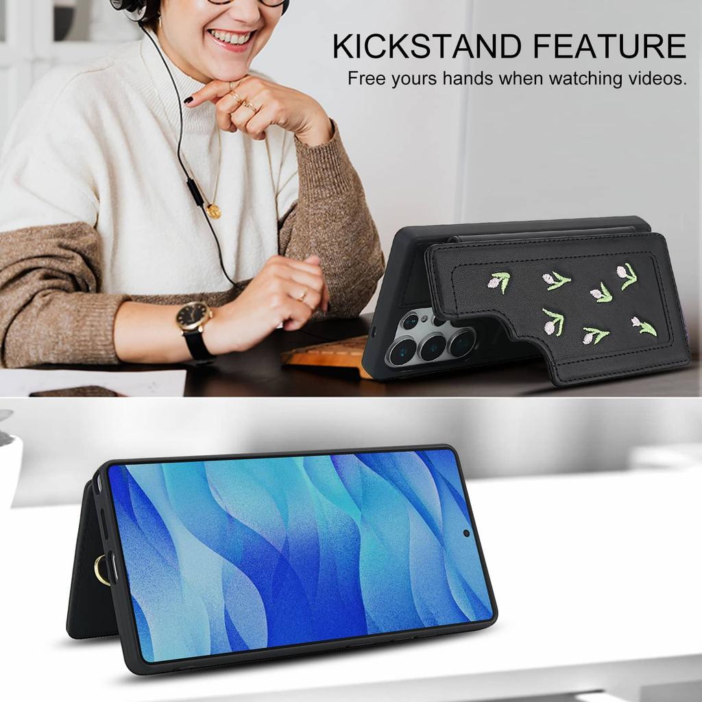 Flip Stoßfeste Hülle für Samsung Galaxy S25 S24 S23 Ultra Plus S24 FE Stereo Blume mit Lanyard Ständer Brieftaschenhülle für Damen
