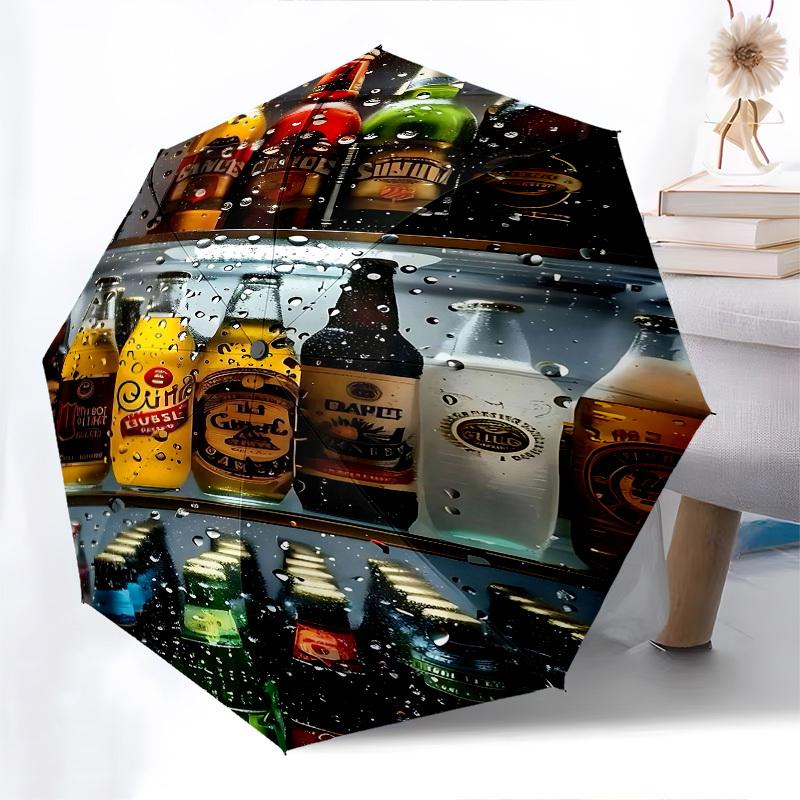 Beer Refrigerator Themed Automatic Opening and Closing Umbrella, Brightly Colored 8 rib Portable Umbrella, Suitable for Men and Women, A Per