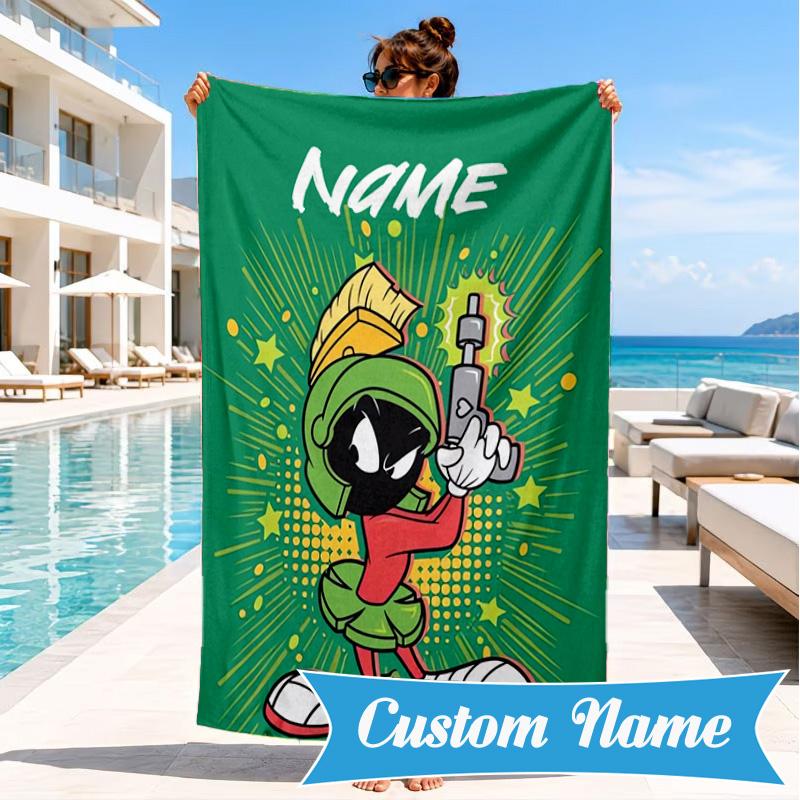 Custom Name Superhero Adventure Martian Beach Towel Microfiber Beach Towel, Lightweight and Quick-Dry, for Summer Travel, Swimming Pool Gift