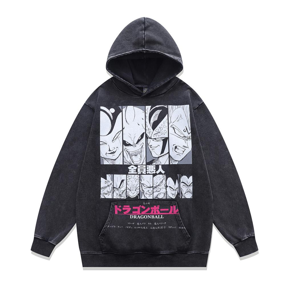 Japanese Cartoon Animation Direct Injection Printing Hooded Sweater Men'S Retro Washed Old Cotton Hoodie Men