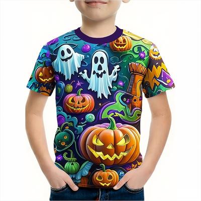 Vêtements pour garçons, T-shirt à motif citrouille drôle et terrifiant, chemise à manches courtes d'Halloween pour garçons et filles, T-shirt cadeau pour fête d'Halloween pour enfants
