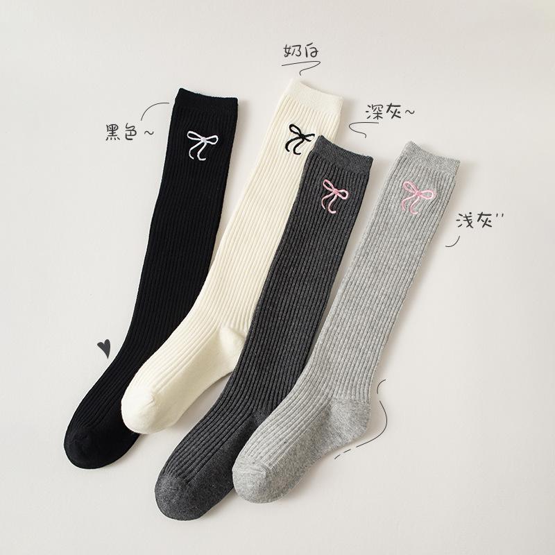 Children's Over-the-knee Socks Double Needle Embroidery Calf JK  Socks Cotton Spring Long Tube