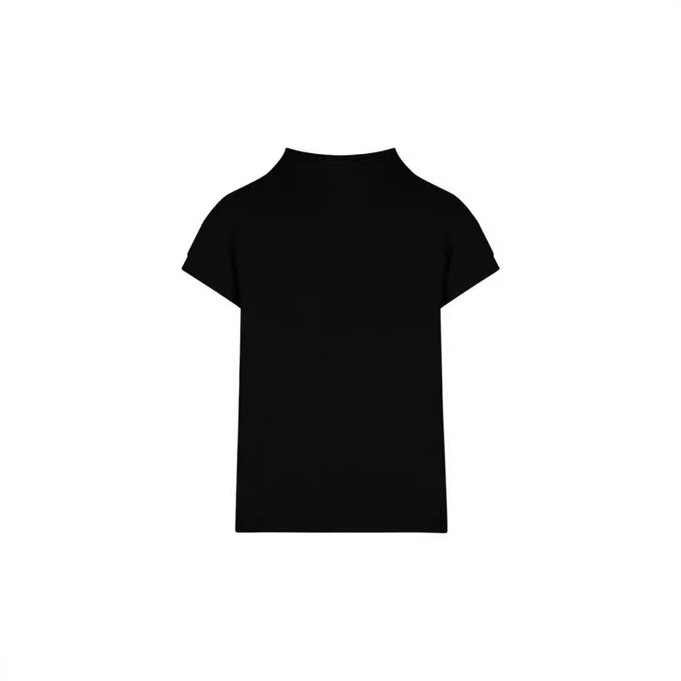A Cold Semi-turtleneck Black Modal Short-sleeved T-shirt Women's Summer Shoulder High-end Short Top