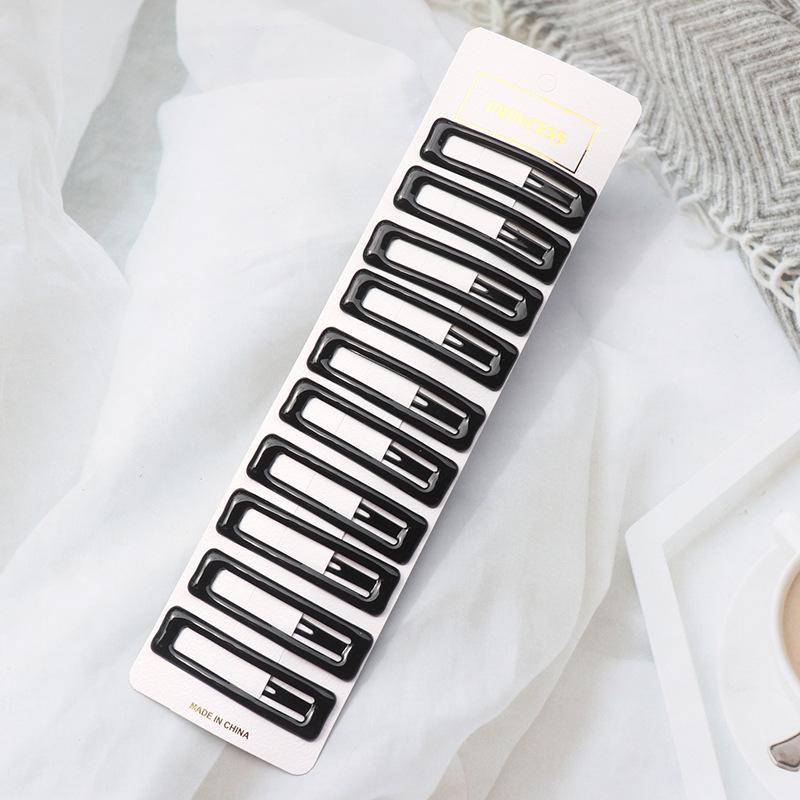 10-Piece Black Enamel Hair Clip Set for Women - Simple Forehead Stray Hair and Bangs Side Clips