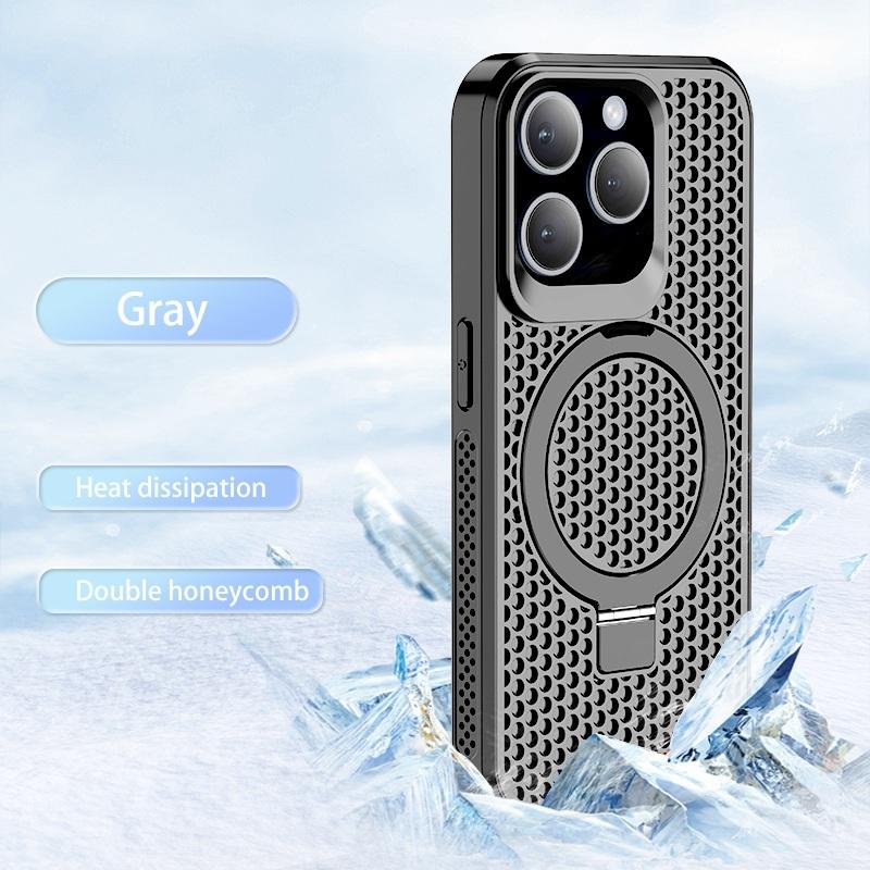 Magnetische Wärmeableitung Atmungsaktives Netz-Ständer-Rückseiten-Case für iPhone 16 15 13 12 11 Pro Max Pro16 Plus Kabelloses Ladecover