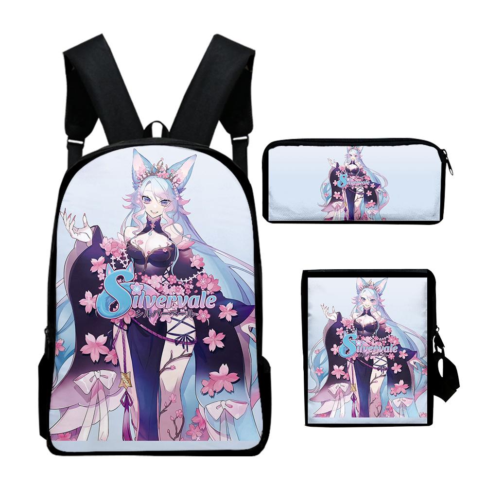 Classic VTuber Silvervale Anime 3D Print 3pcs/Set Pupil School Bags Laptop Daypack Backpack Inclined Shoulder Bag Pencil Case
