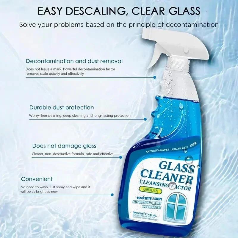 Car Bathroom Shower Room Living Room Cleaner 500ml Glass Oil Film Remover Descaling Solution Stain Dirt Removal No Residue