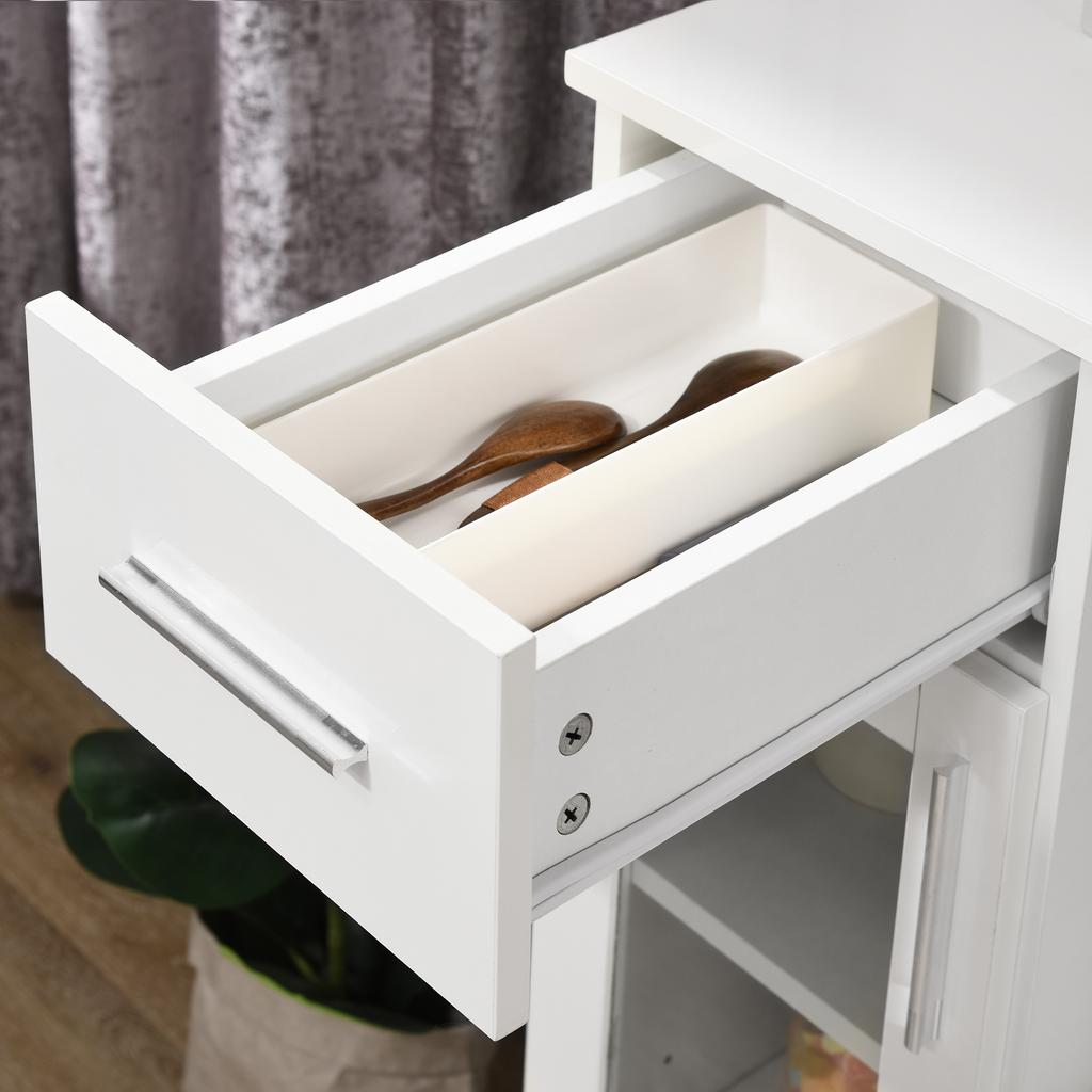 Modern Sideboard with Cupboards and Drawer In Wood and Glass, 60x40x95cm, White