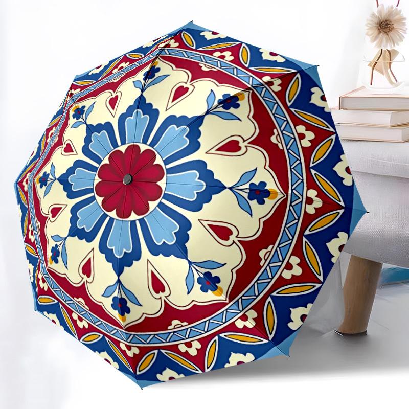 

1pc Floral Mandala Pattern Automatic Umbrella - Automatic Opening And Closing, Sturdy Iron Frame, Formal Occasions yy251018108