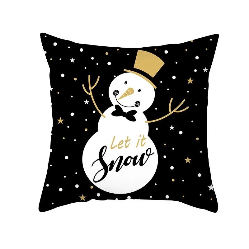 Merry Christmas Cute Cartoon Snowman Elk Print Pattern Cushion Cover Home Living Room Sofa Decoration Square Pillow