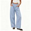 Women's Loose Fit Wide Leg Pants with Elastic Waist and Button Pockets Plaid Print Casual Trousers
