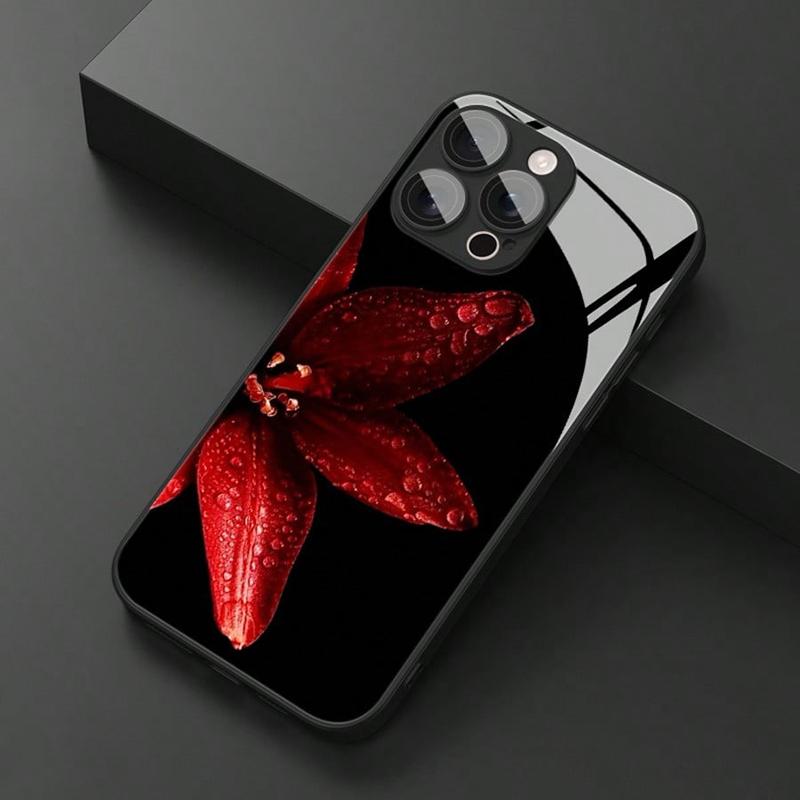 Lily Orchid Flower Print HD Tempered Glass Phone Case For iPhone 16 15 14 13 12 11 17 Pro Max 17 Air 16E 7 8 Plus XR XS X Cover