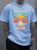 Unisex O Neck Tee Aruba Birthday Palm Sunset Graphic Print Cotton Short Sleeve Loose Summer Breathable Daily Casual Basic Wear Top