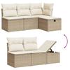 5 Piece Garden Sofa Set with Cushions Beige Poly Rattan