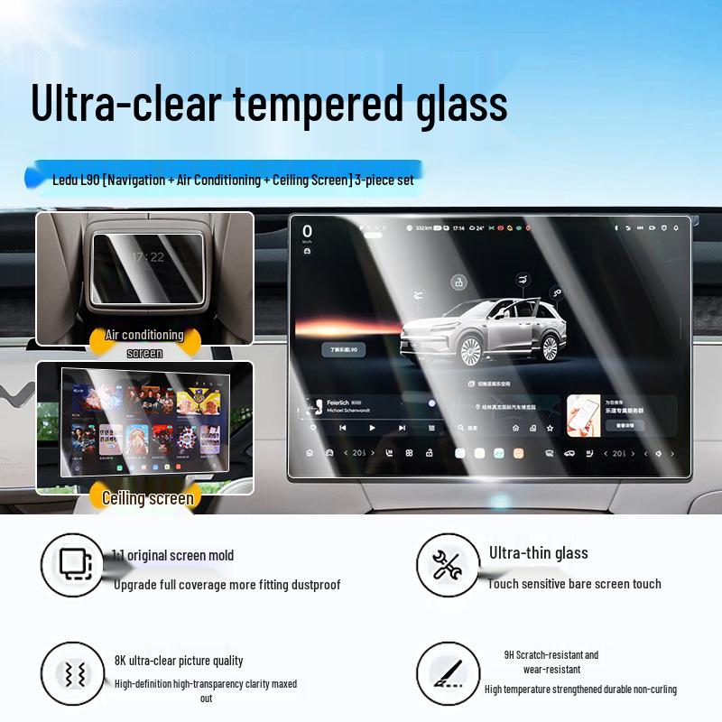 Compatible Tempered Film Protector for Nio LeDao L90: Center Console, Navigation, Instrument Panel, and Display Screen.