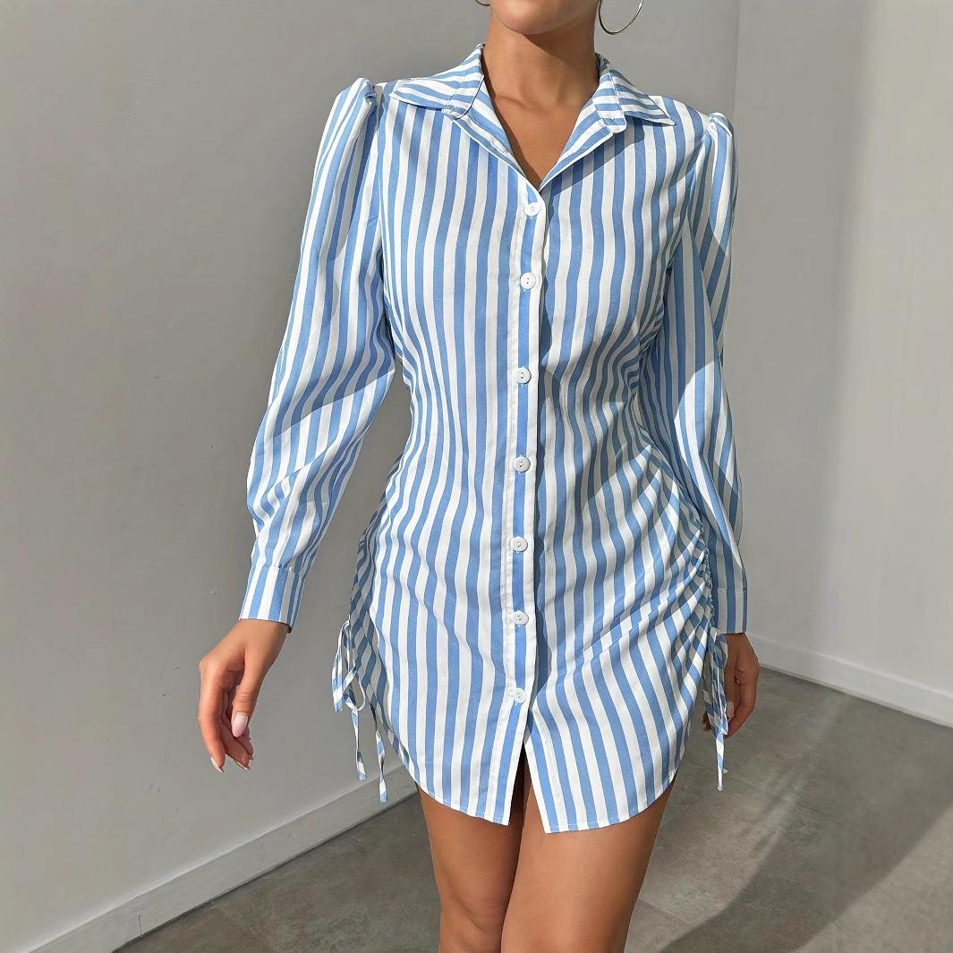 

Женское платье-рубашка с длинными рукавами, воротником-поло, сексуальным поясом и завязками по бокам XXL